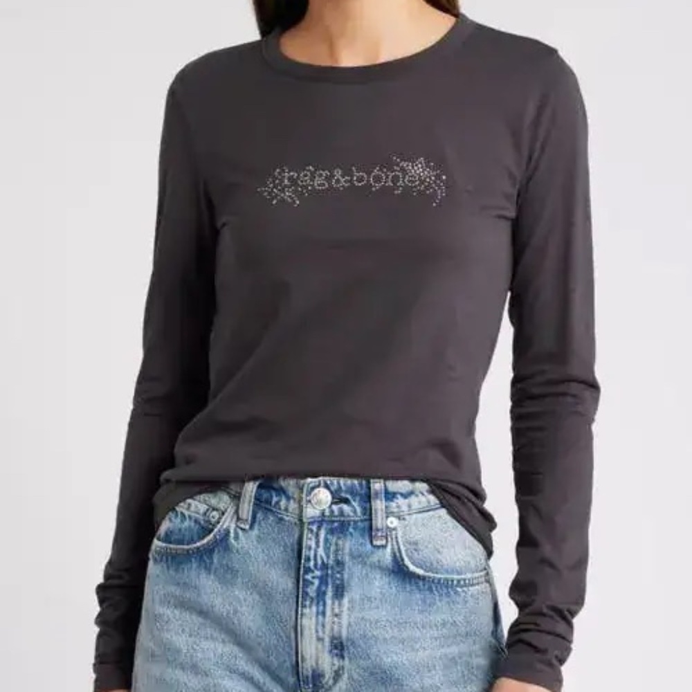 rag and bone Rhinestone Studded Logo Cotton T-shirt